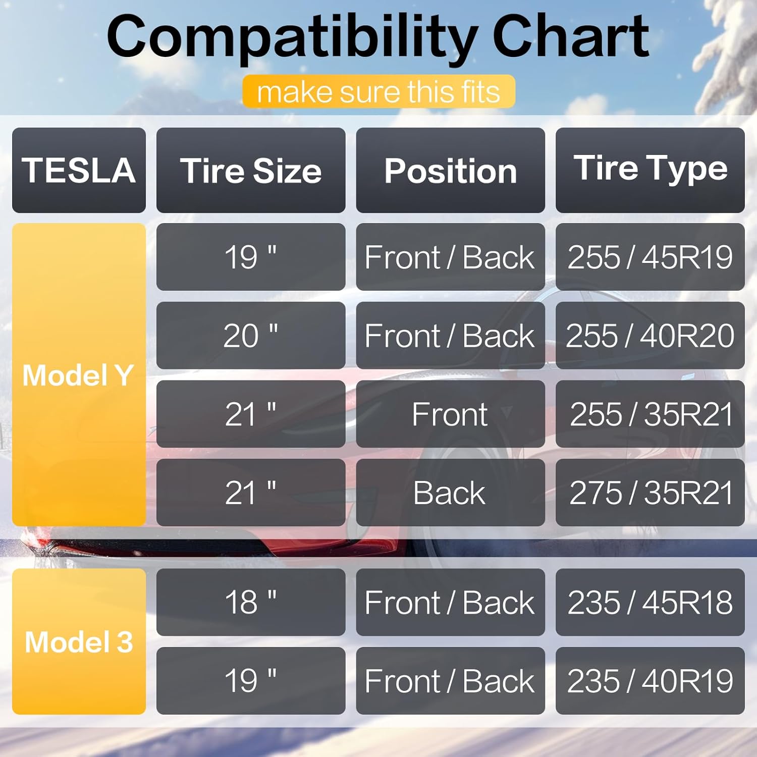 Snow Chains for Tesla Model Y, Auto-locking Cable Traction Tire Chain, Tesla Accessories 2023 2024, Set of 2