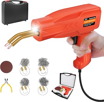 Electric Plastic Welder Repair Kit with LED Light, 800PCS Hot Staples, Plier, 1-3s Fast Heating, 150W Handheld Portable Plastic Welding Machine Car Bumper Repair Kit, Welder Hot Staple Gun,Orange