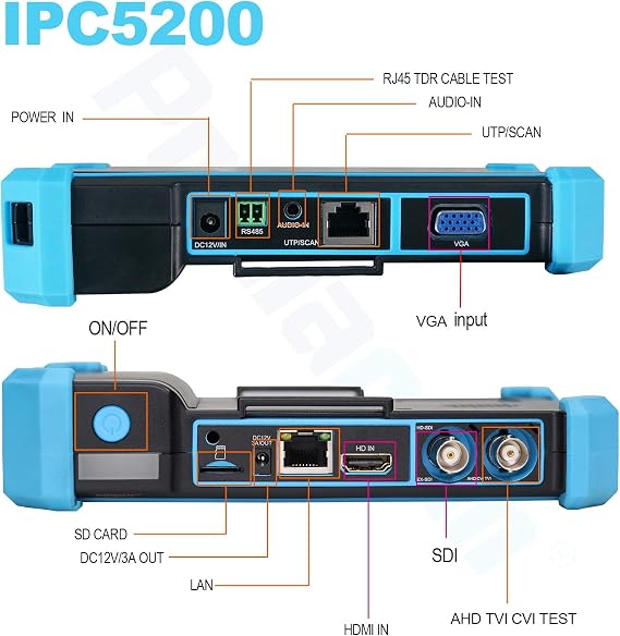 CCTV Tester, IPC-5200C Plus 5 Inch IPS Touch Screen IP CVBS Analog Camera Tester 4K H.265 Video Monitor with HDMI Input/POE/WiFi/Cable Tracker/TVI CVI AHD/Firmware Upgraded