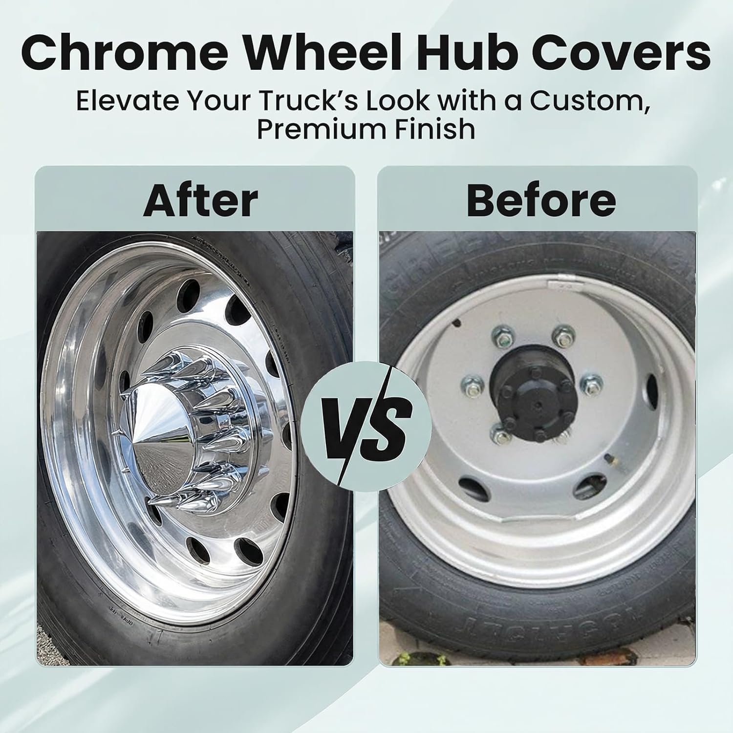 Lug Nut Covers 33 mm Spiked Axle Cover Set Chrome Front and Rear Axle Complete Wheel Cover Set Removable Hub Caps Screw-on for Semi Truck (2 Front + 4 Rear)