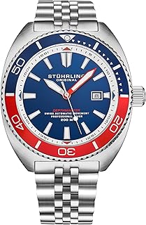 Stuhrling Swiss Automatic Dive Watch 45MM Stainless Steel Case and Bracelet Rotating Unidirectional Bezel Water Resistance