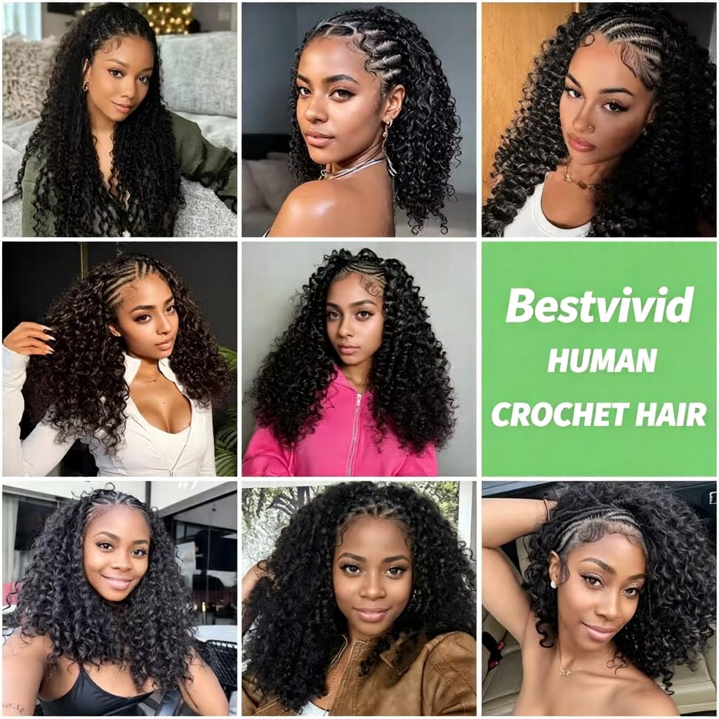 Burmese Curly Crochet Human Hair Knotless Pre-Separated Feather Crochet Human Hair Lightweight Reusable Remy Hair Extensions with Spiral Curl for Women Natural Black 16inch 50g