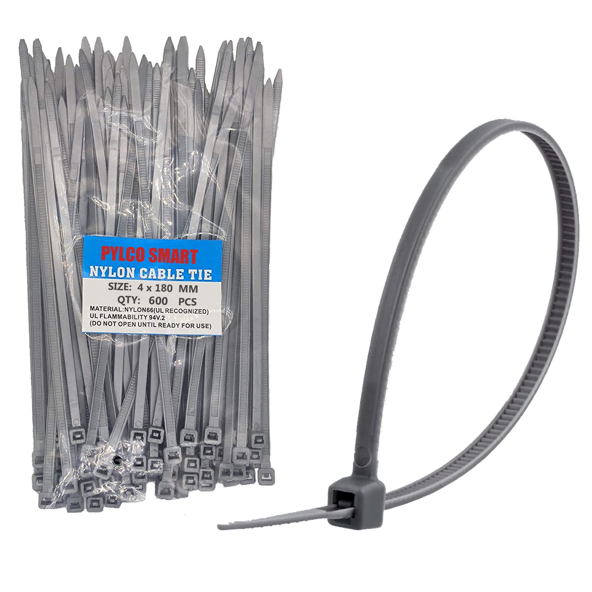 PYLCO SMARTCable Zip Ties Wire Wrap Tie 600 Pcs, Nylon Heavy Duty Self-Locking Nylon Wire Ties, Fastening Tidy Cord Strap Ties for Office Industrial Power Cables Wrap ZipTie