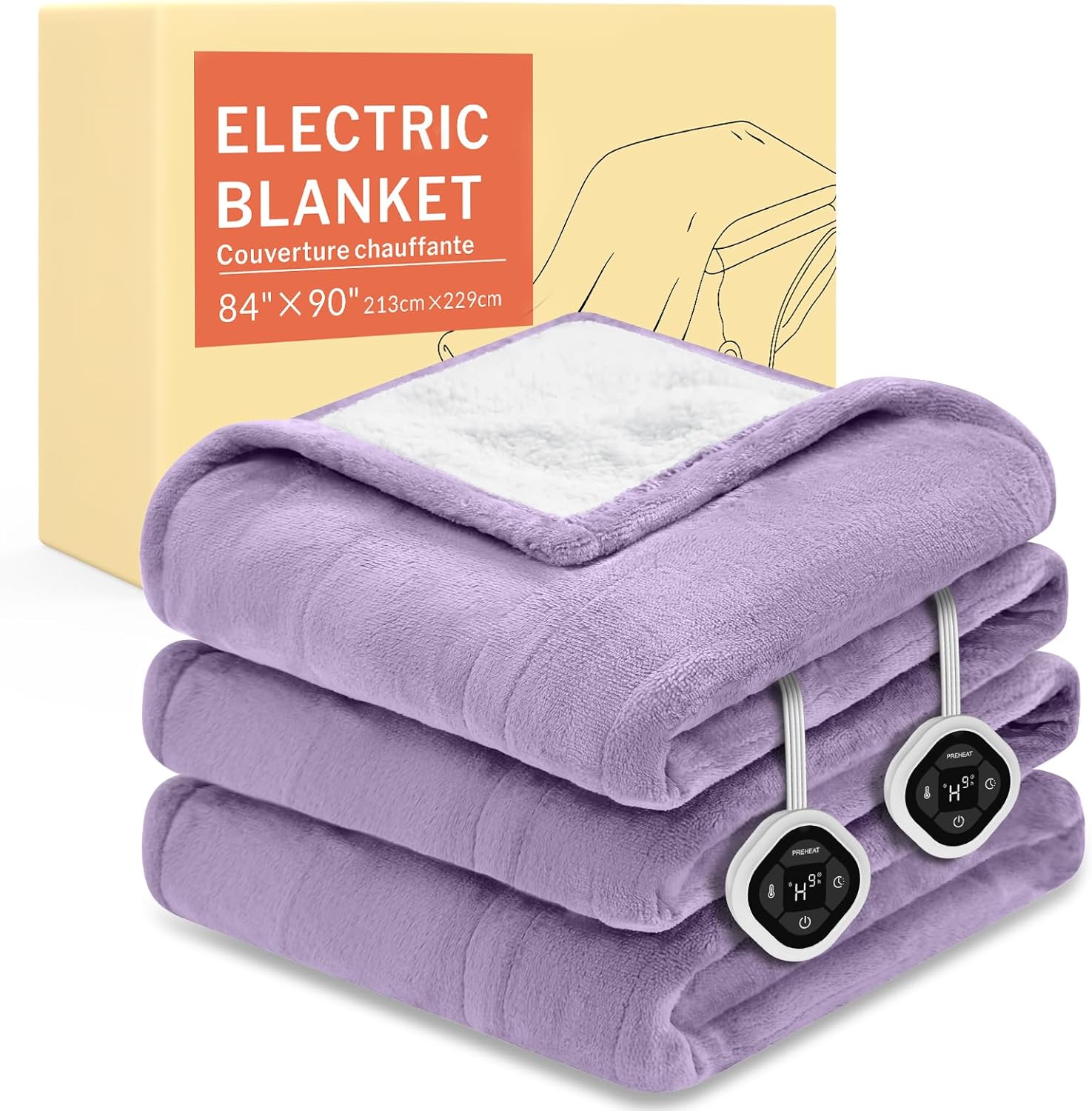 HOMLYNS LuxeHeat Heated Blanket Electric Blanket Queen Size, Soft Flannel Sherpa Heating Blanket with 10 Heat Settings, 1-10 hrs Timer Auto Shut Off (84x90 inches, Purple)