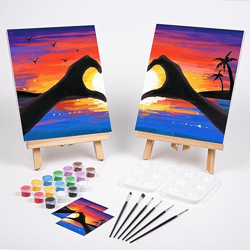 Miniatura 2 de VOCHIC Kit de sorbo y pintura, lienzo predibujado para parejas, kit de pintura para fiestas, juego de pintura con lienzo de contorno para adultos,