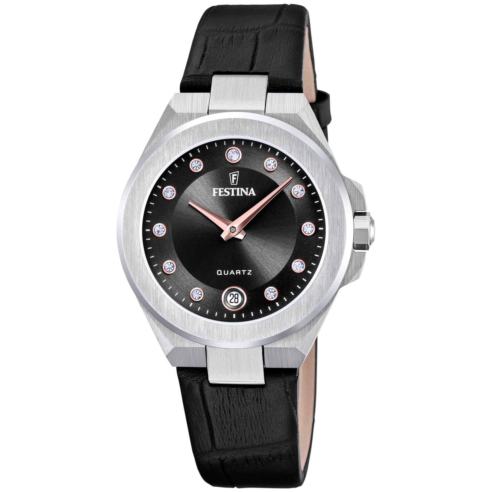 Festina Reloj Mujer Analógico de Acero Inoxidable y Cuero Negro