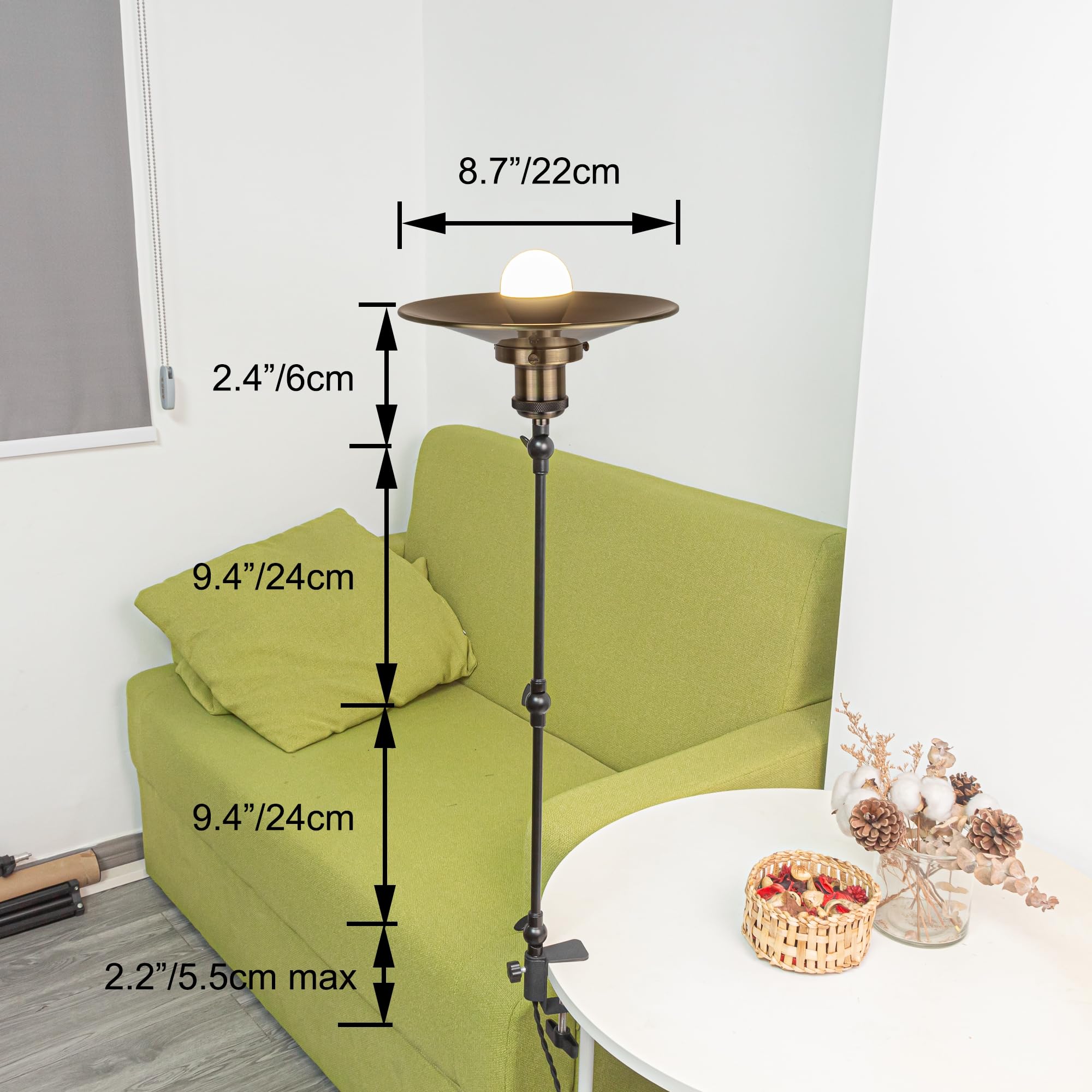 Industrial Klemmleuchte mit 2,5 Schalterkabel, Einstellbar Clip auf Schreibtisch Leselampe,Dimmbar Clamp Nachttischlampe mit Flexarm für Schreibtisch Nachttisch Regal Bronze- TD/2773