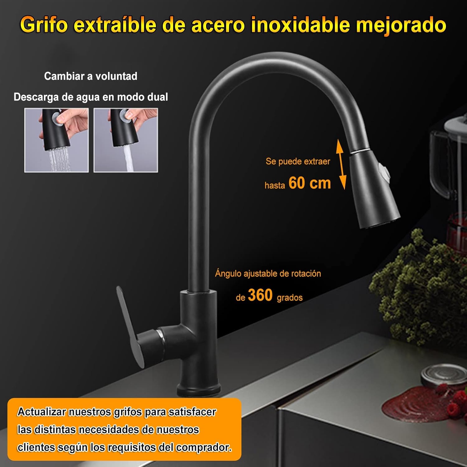 Kitchen Sinks Black, With Pull Type Faucet Bar Prep Kitchen Sink, 304 Stainless Steel Deep Double-bowl Sink Basin, Drop-In Or Undermount Installation