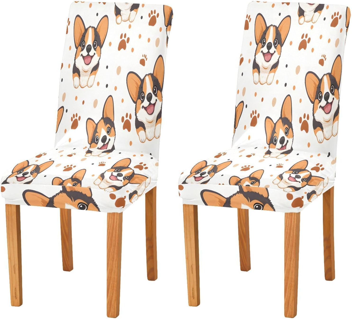 ALAZA Chair Covers for Dining Room, Corgi Paw Prints Pattern Stretch Chair Cover Sets Chair Protector Removable Washable for Ktichen Restaurant Hotel