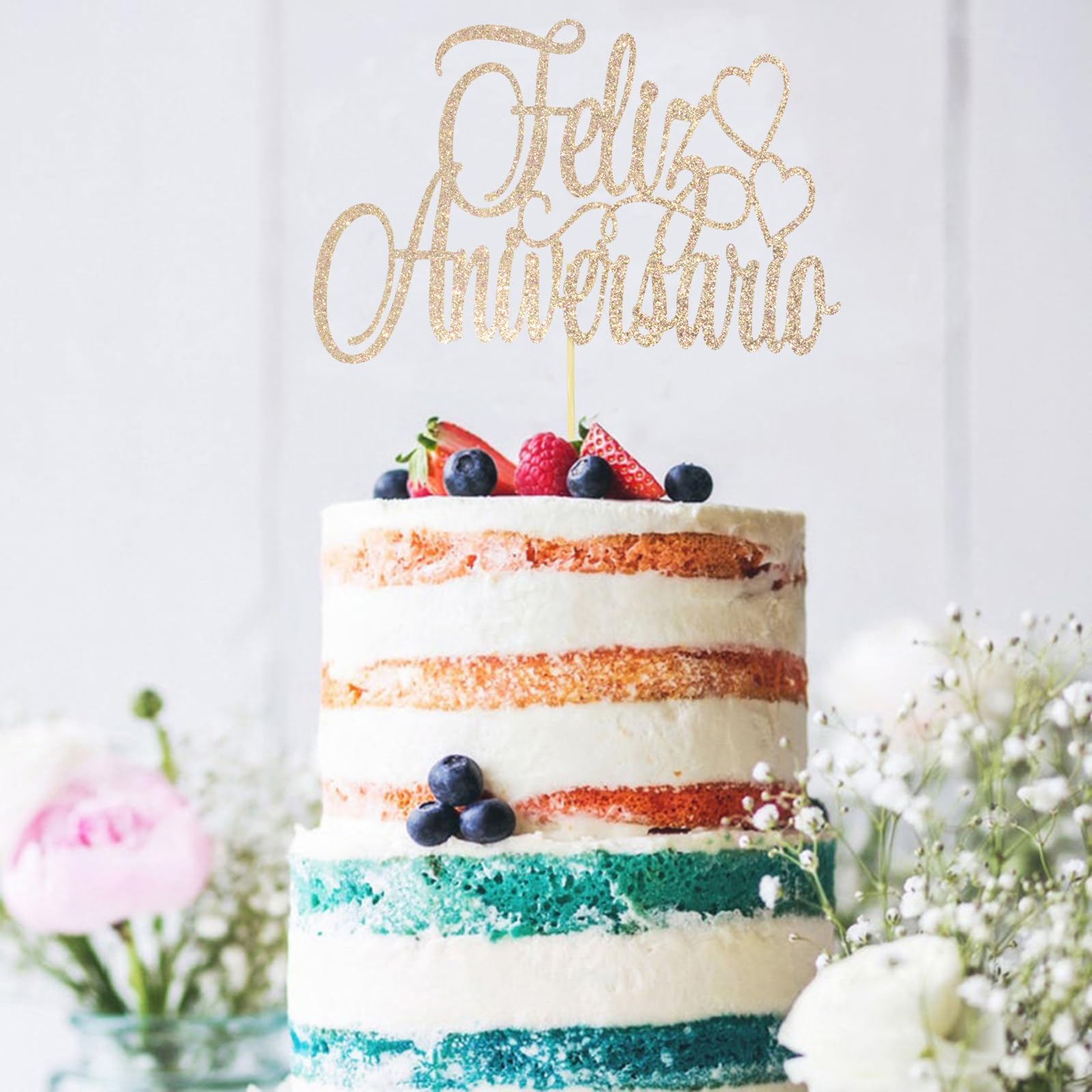 Photo 1 of Feliz Aniversario Cake Topper - Spanish Happy Birthday Sign, Happy Birthday Cake Toppers, Birthday Party Decoration Supplies(Rose Gold)