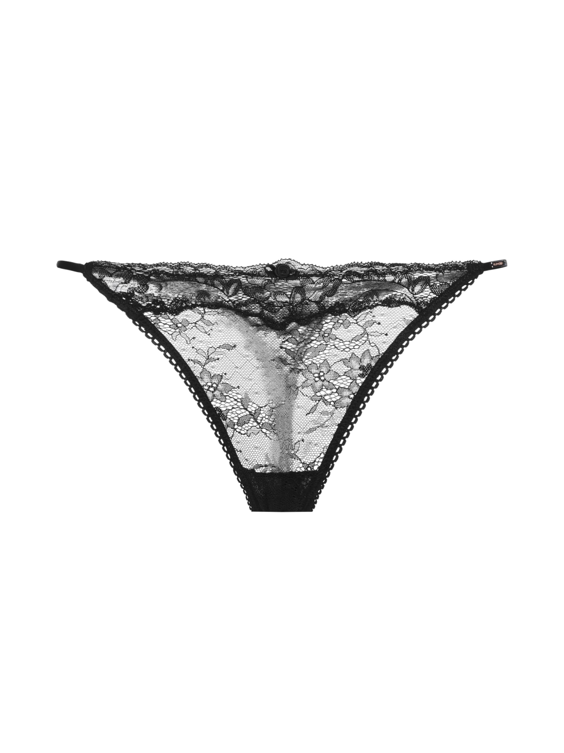 DORINA ORIGINS Lace String, Allover Lace Design with Lace Trim, Picot Elastic Leg Openings, Front Bow Detail, Black