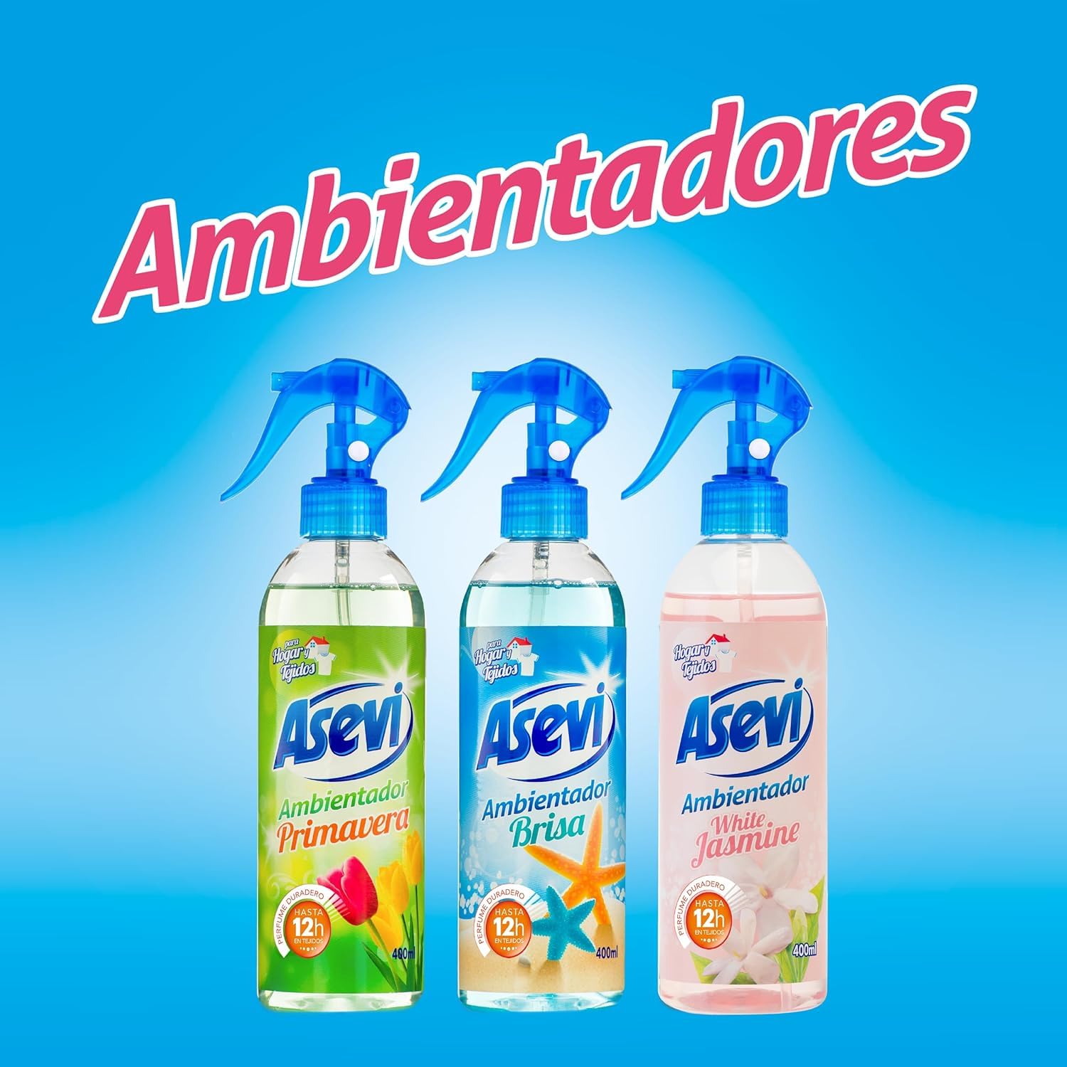 Asevi Ambientador Concentrado en Spray Brisa para Textiles y Hogar - Elimina Olores - Fragancia Intensa - Pulverización Extrafina - 12 x 400 ml