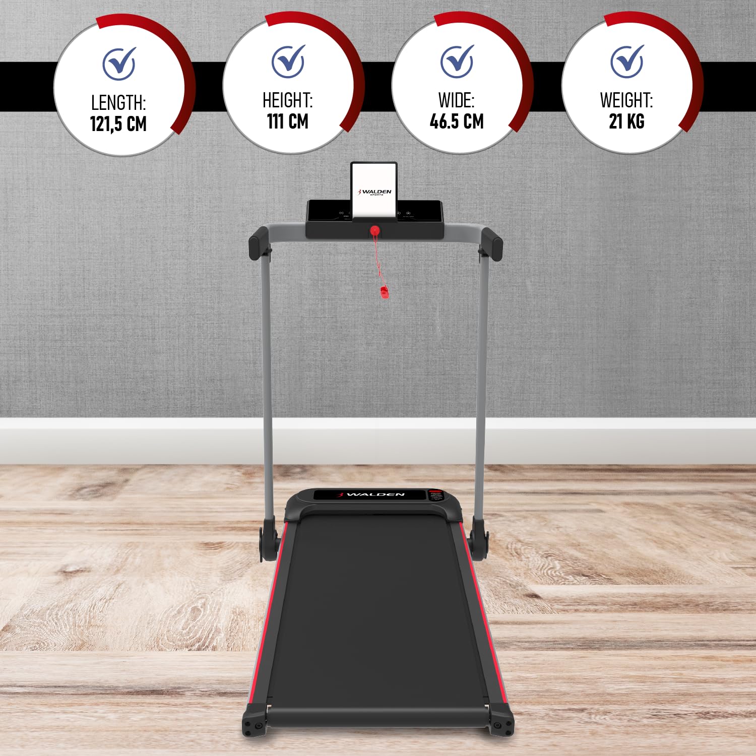 Walden Laufband Elektrisch Klappbar F2800 – Walking Pad für Zuhause & Büro, 2,5 PS Motor, Geschwindigkeit 1–10 km/h, 12 Programme, LCD Display, Fitness & Abnehmen (F280L)