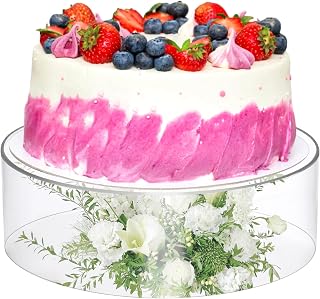 Clear Acrylic Cake Stand, 12 Inch Round Dessert Display Stand with Hollow Bottom, Cupcake Display Holder, Clear Cylinder Cake Riser for Wedding Party, 12" D x 4" H