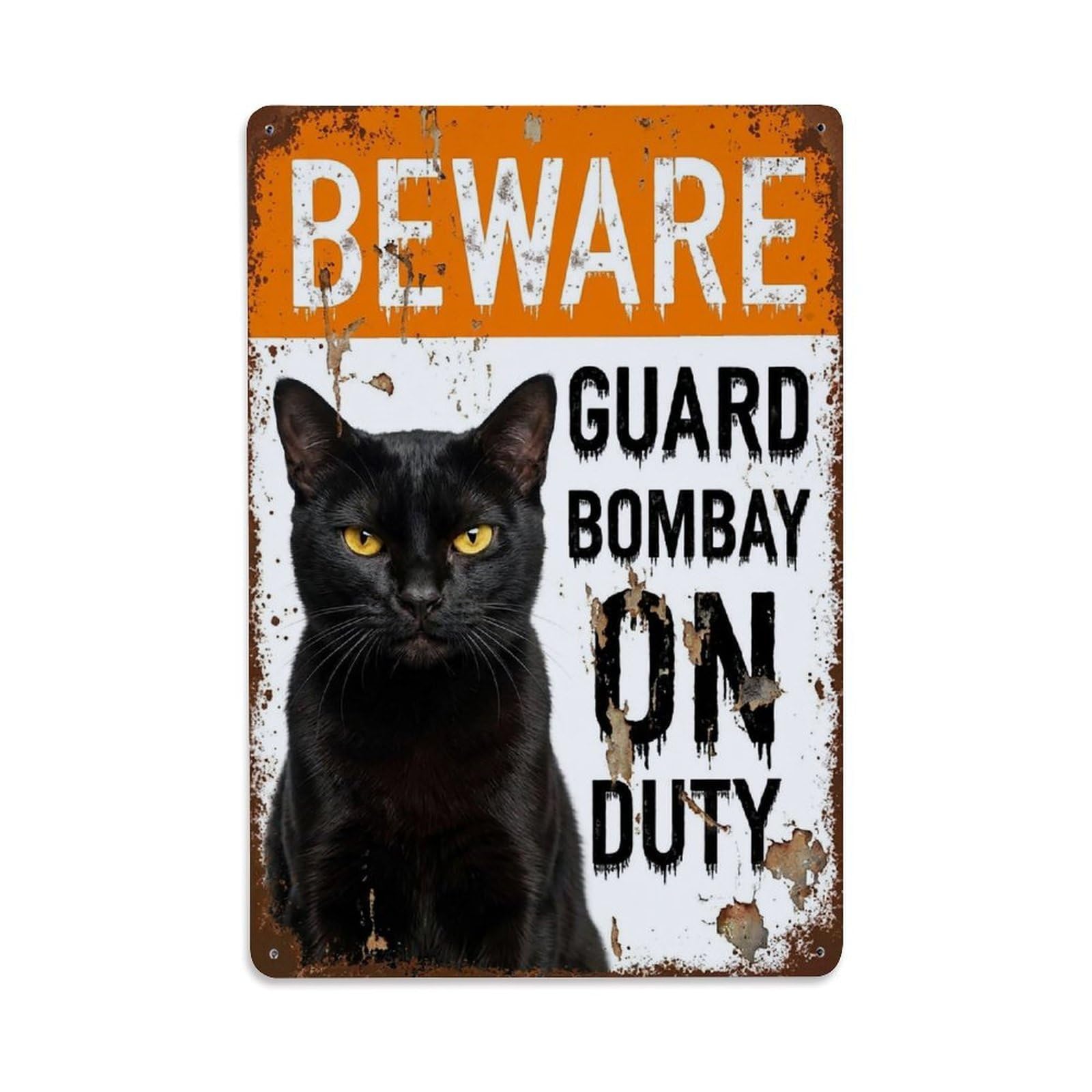 Vintage Funny Bombay Guard Beware of Cat Grounds Metal Tin Sign Plaque Wall Decor for Cafe, Club Bar, Office, Garden Metal Poster 8x12Inch