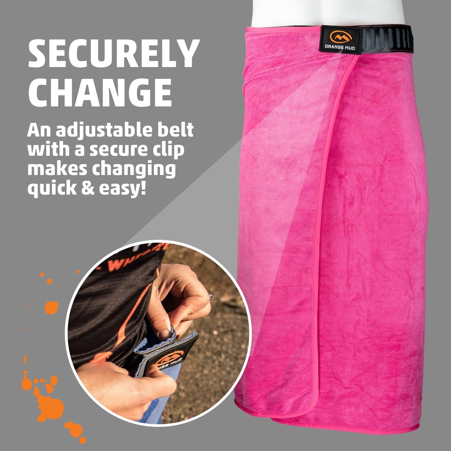 Orange Mud Transition & Seat Wrap V2.0 – Hot Pink Car Seat Cover, Changing Kilt & Quick-Dry Towel – Secure Wrap for Runners, Cyclists, Triathletes, Gym & Outdoor Use