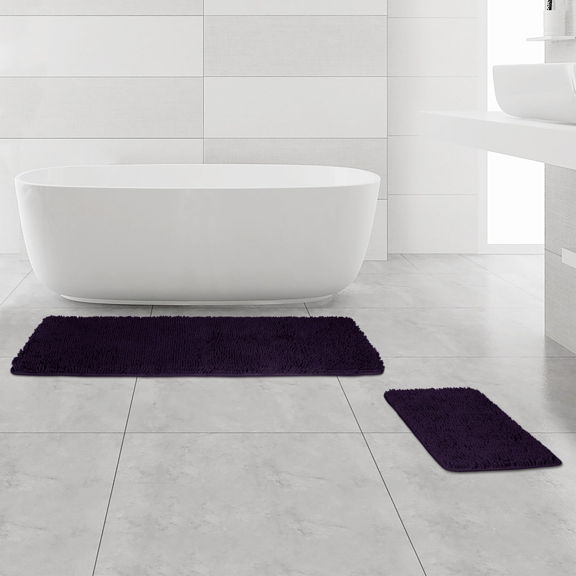 Yeaban Bathroom Rugs Sets 2 Piece – Thick Chenille Bath Mats | Absorbent and Washable Bath Rug Non-Slip, Soft Rugs for Bathroom, Shower, Sink(17" x 24"+17" x 47", Purple) — image 1