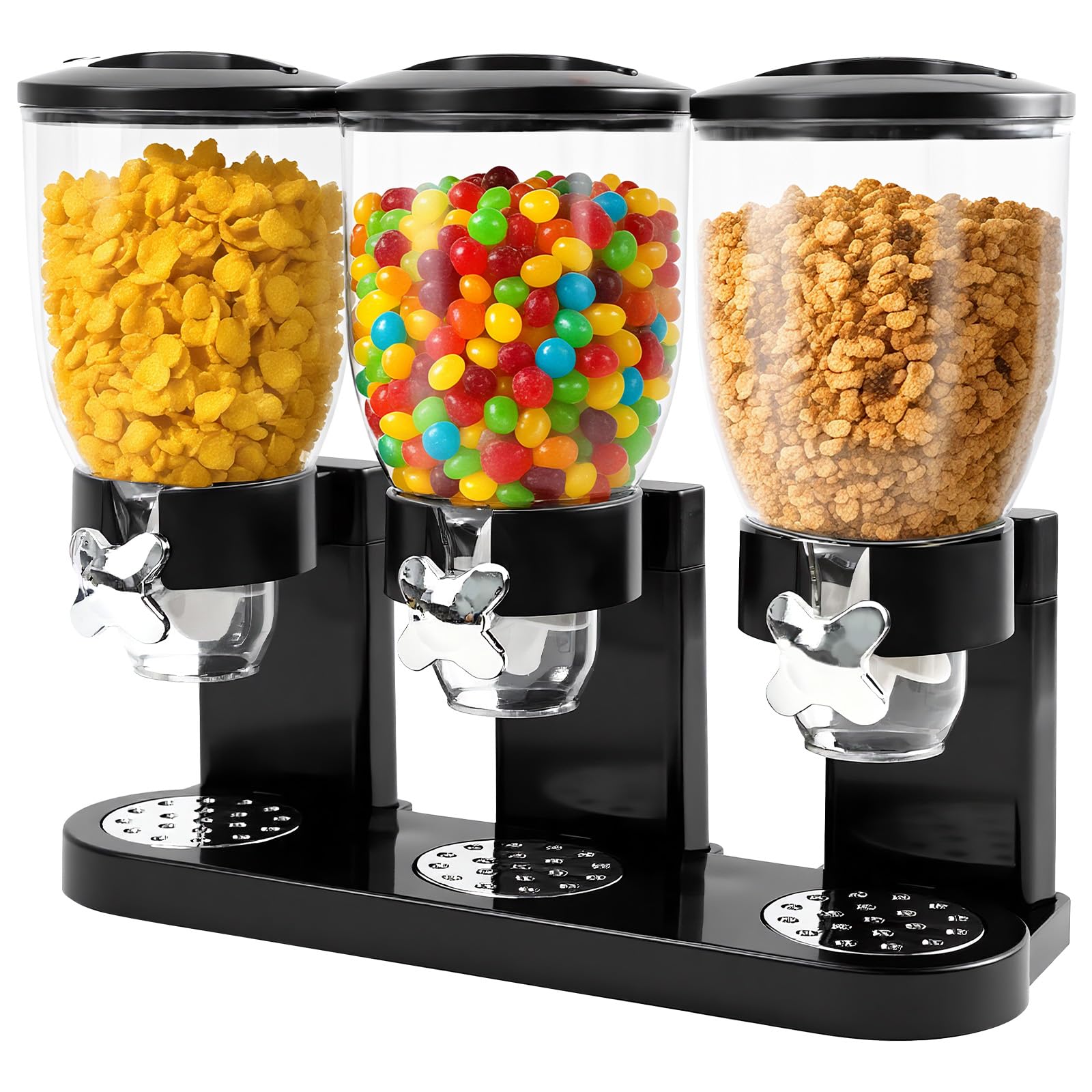 Sinceroduct Cereal Dispenser Countertop 2L, Dreifacher Müsli Verteiler für die Arbeitsplatte, Müslispender 3er Set Luftdichte Behälter für Müsli, Reis, Körner, Süßigkeiten, Kaffebohnen (Schwarz)