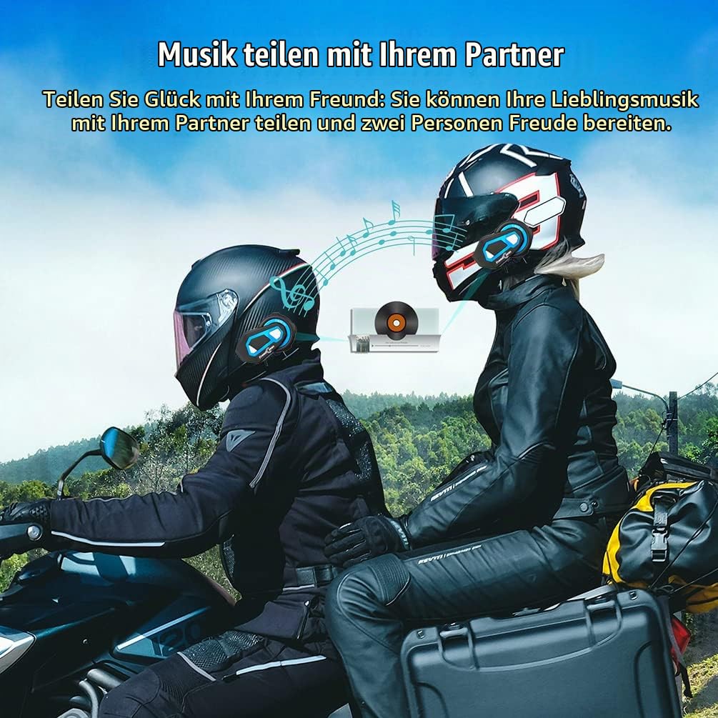 FreedConn T-Max Pro Motorrad Intercom für 6 Fahrer Gruppe, Helm Bluetooth 5.0 Headset mit Musik-Sharing, 570 mAh, 1000m Reichweite, IP65 Wasserdicht, FM Radio, Voice Prompt, Skifahren