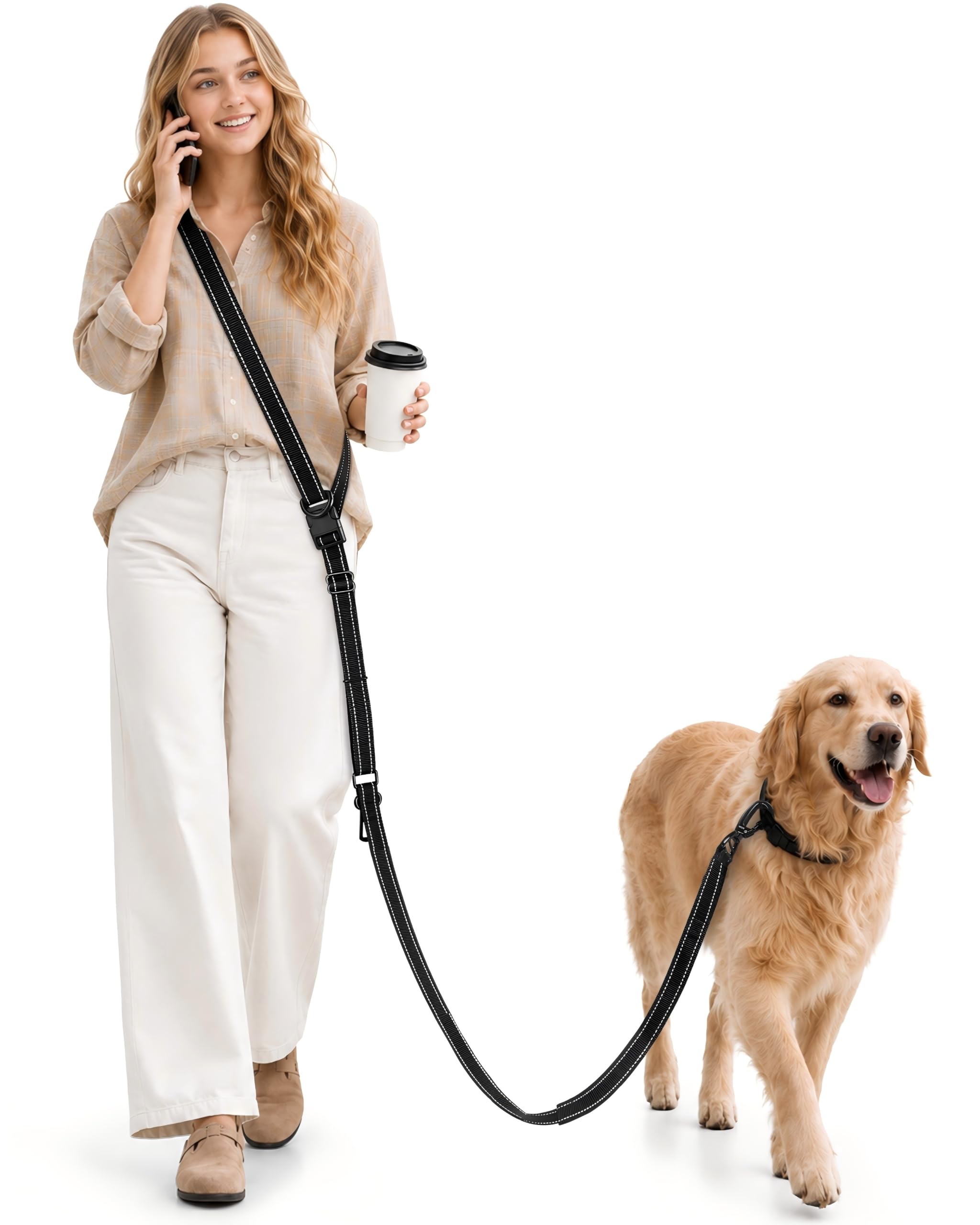 Gimars Hands Free Dog Lead 2.4m Adjustable Dog Running Belt with Waist and Shoulder Strap Dog Walking Belt for Medium Large Dogs Walking Jogging Training