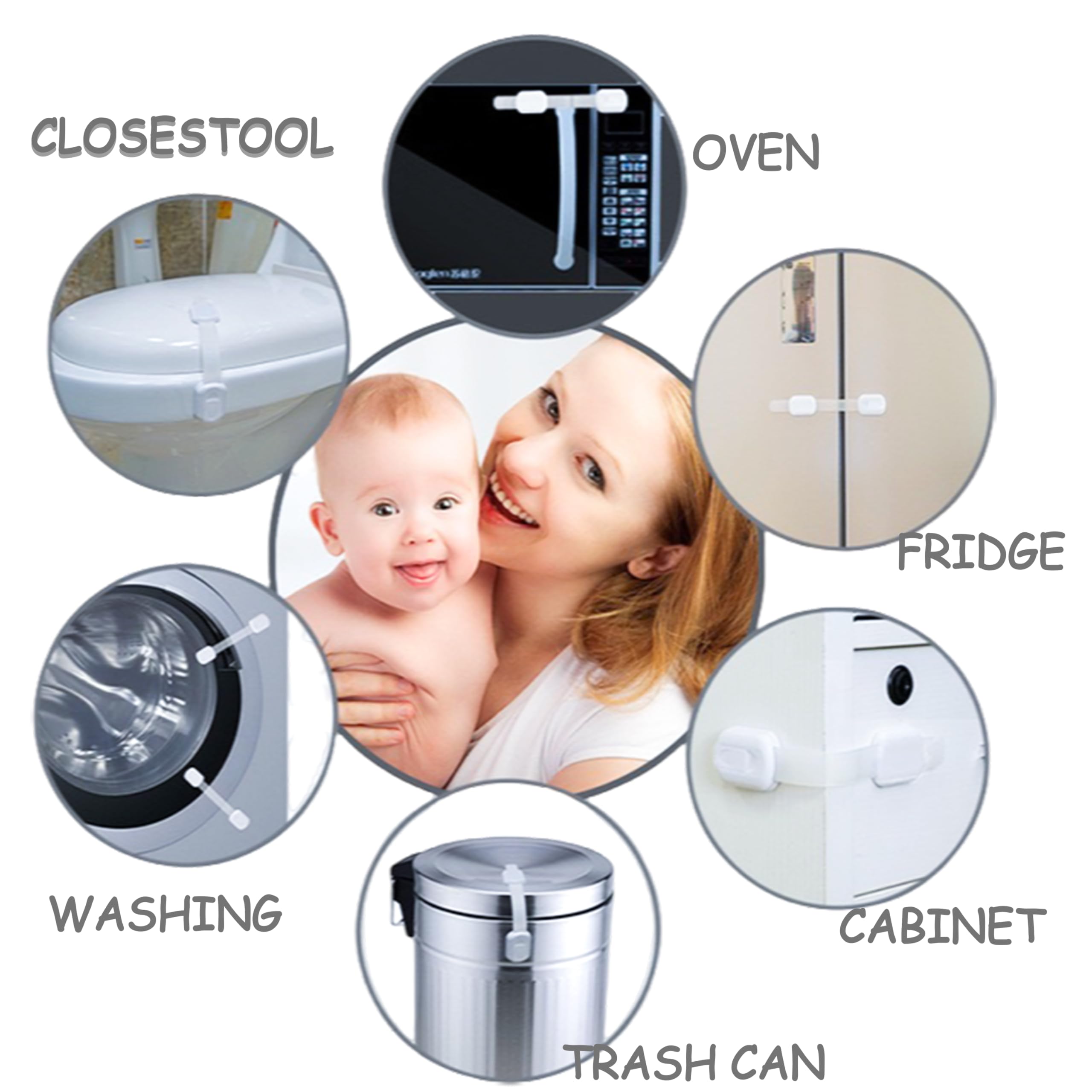 Lot de 10 verrous de placard sécurité enfants bébés tiroirs armoires longueur réglable blanc
