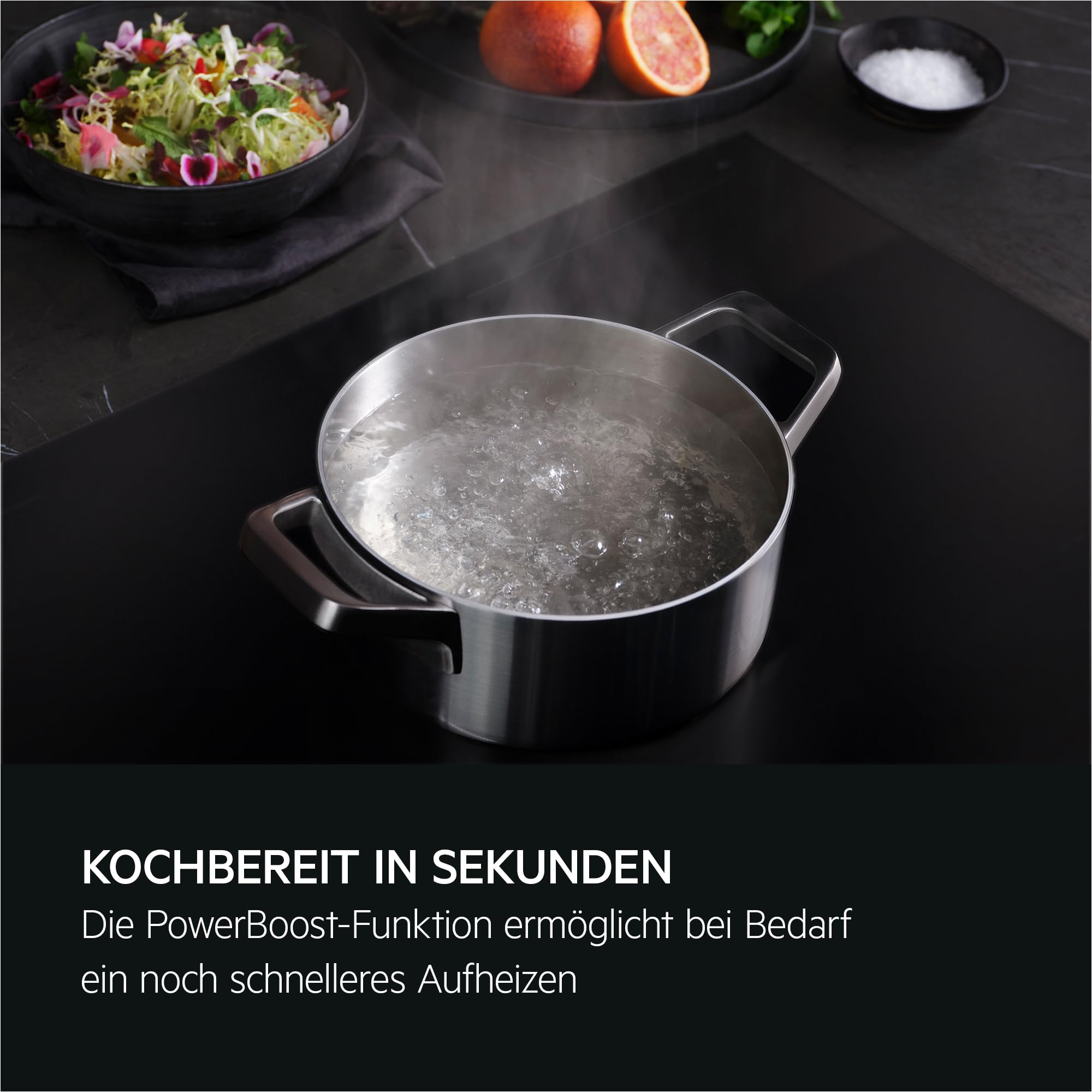 AEG Induktionskochfeld 80cm mit Integriertem Dunstabzug, Testsieger StiWa und ETM, Made in Germany, SaphirMatt Oberfläche 10x Kratzresistenter, Spülmaschinenfeste Fett-, Aktivkohlefilter, TH84CB0BSZ