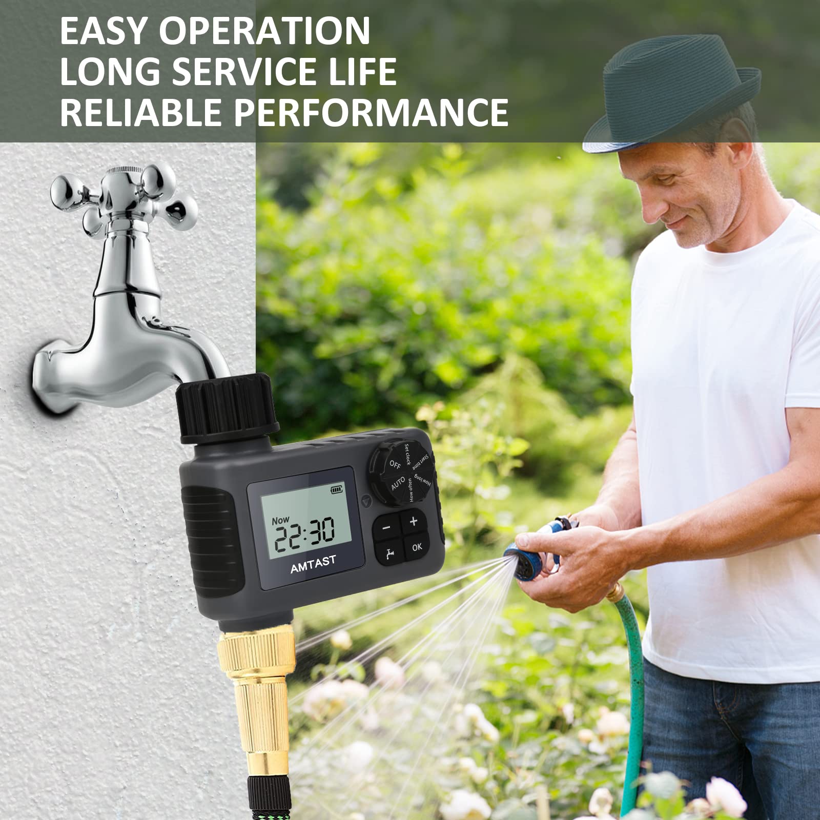 Bewässerungs-Timer Sprinkler-Timer mit Regen Verzögerung/LCD-Display / IP55 wasserdicht/Manuelle Bewässerung für Rasen Pool Füllung, Single-Outlet Schlauch programmierbare Bewässerung