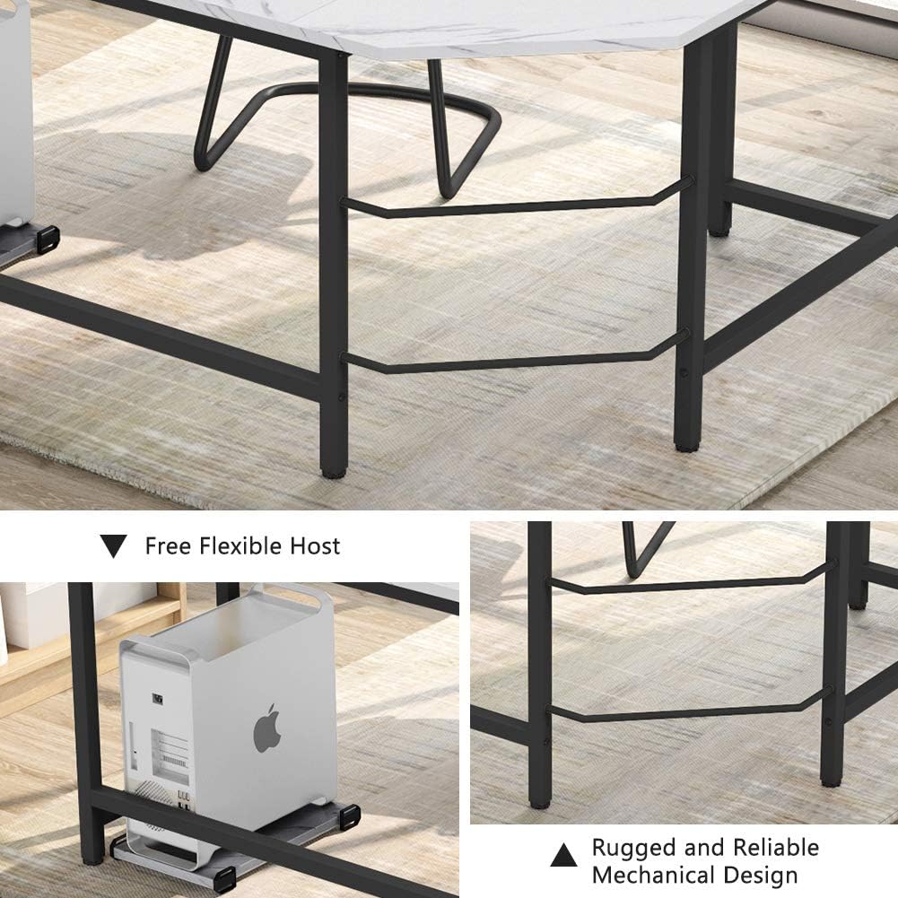 Tribesigns Modern L-Shaped Desk, Corner Computer Desk PC Laptop Gaming Table Workstation for Home Office, White Faux Marble/Black Metal Frame : Home & Kitchen