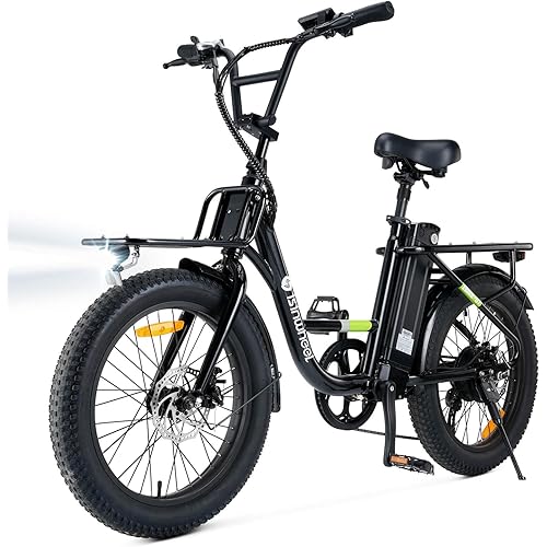isinwheel U7 E Bike for Adults Electric Bike with Dual Cargo Rack, 48V 1000W Peak Ebikes for Adults, 7 Speed Gear, 20mph Step Thru Cruiser Electric Bicycles, 20" × 3“ Fat Tire Ebike
