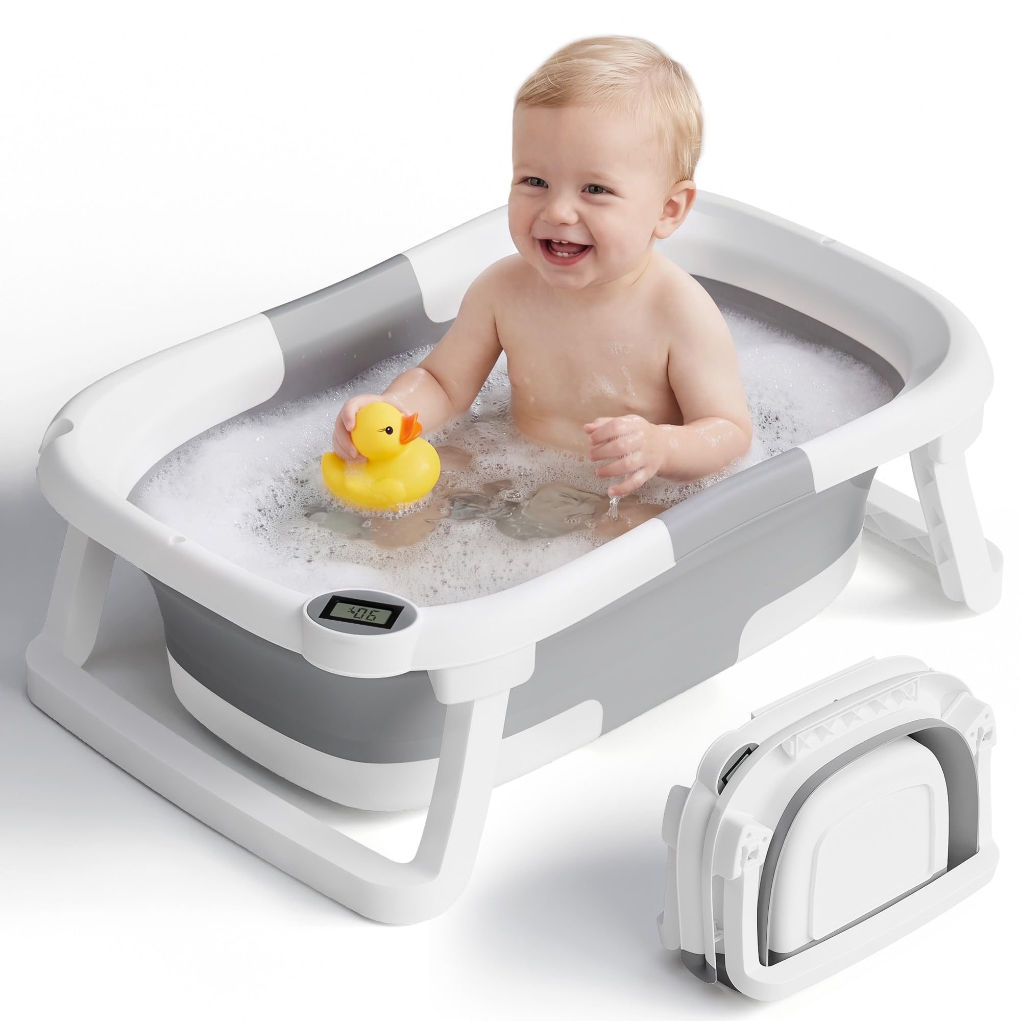Photo 1 of iBabyMax Collapsible Baby Bathtub with Thermometer - Grey