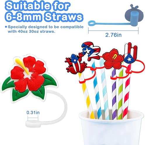 Miniatura 3 de Tapas de popote de silicona para vasos con asa, protector de tapones a prueba de polvo, reutilizables y portátiles, tapas para popotes (tapa de paja