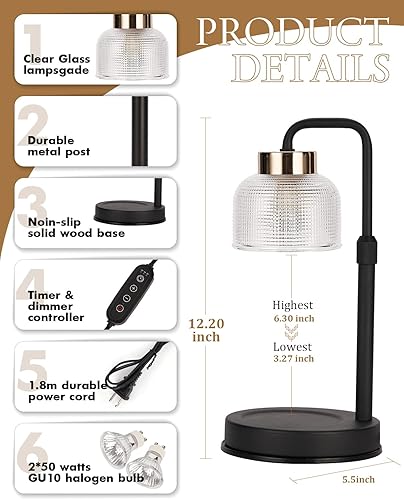 Vista 76 de Lámpara para calentar velas, moderna, luz cálida tipo vela, regulable, temporizador, regalos de cumpleaños y Navidad para hombres y mujeres y Negro