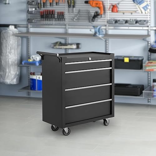 Miniatura 2 de PeakPursuit Cofre de herramientas con ruedas de 24 pulgadas y 4 cajones con sistema de bloqueo, caja de herramientas portátil con ruedas, armario de