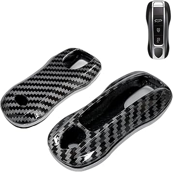 x xotic tech Carbon Fiber Texture Hard Plastic Key Fob Cover Case Protector Compatible with Porsche Cayenne Panamera Boxster Cayman Carrera 918 Spyder Macan Smart Keyless Entry Key