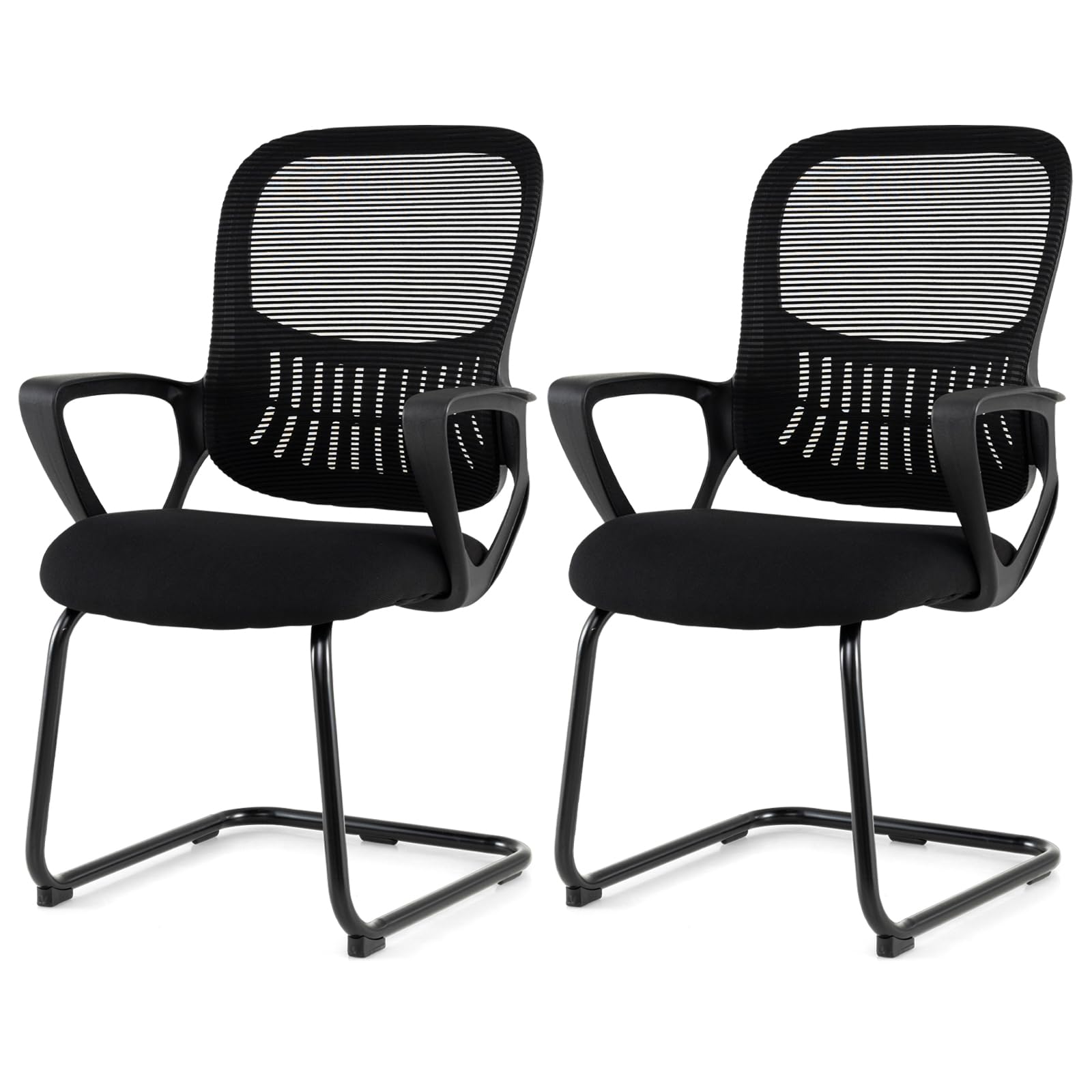 COSTWAY Freischwinger Stühle 2er Set, Konferenzstühle mit Armlehne & Lendenwirbelstütze, Schwingstühle, Bürostühle, Besucherstühle für Büro, Konferenzraum, Arbeitszimmer