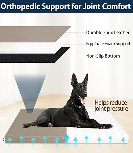 Miniatura 4 de Cama impermeable para perro para almohadilla de jaula, camas de perro resistentes al pelo marrón de cuero con fundas lavables, colchón grande fácil