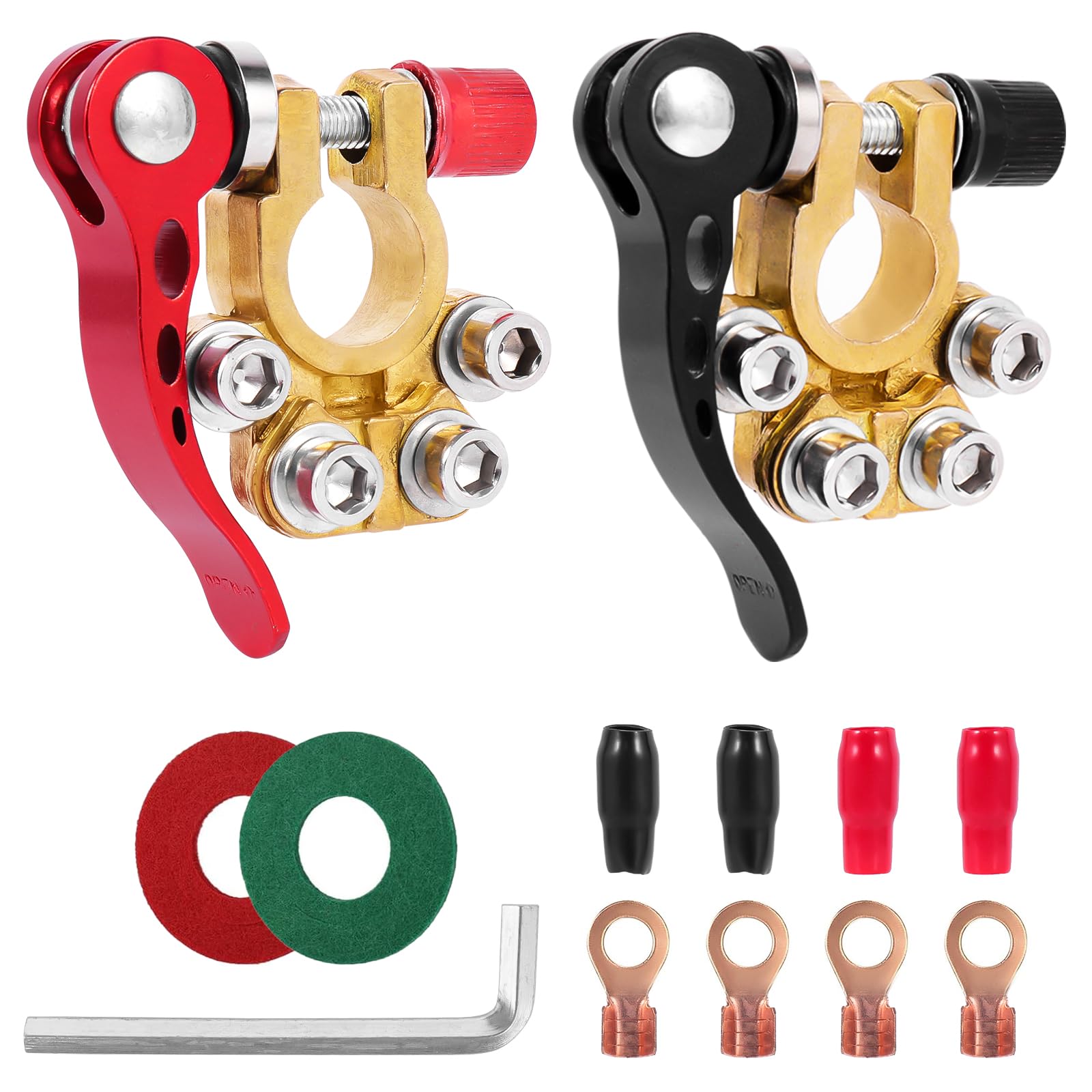 HOLMOL Quick Release Car Battery Terminals - 2PCS, 4 Way 12V Connectors, 12/24/60V Brass Terminals for Cars & Trucks