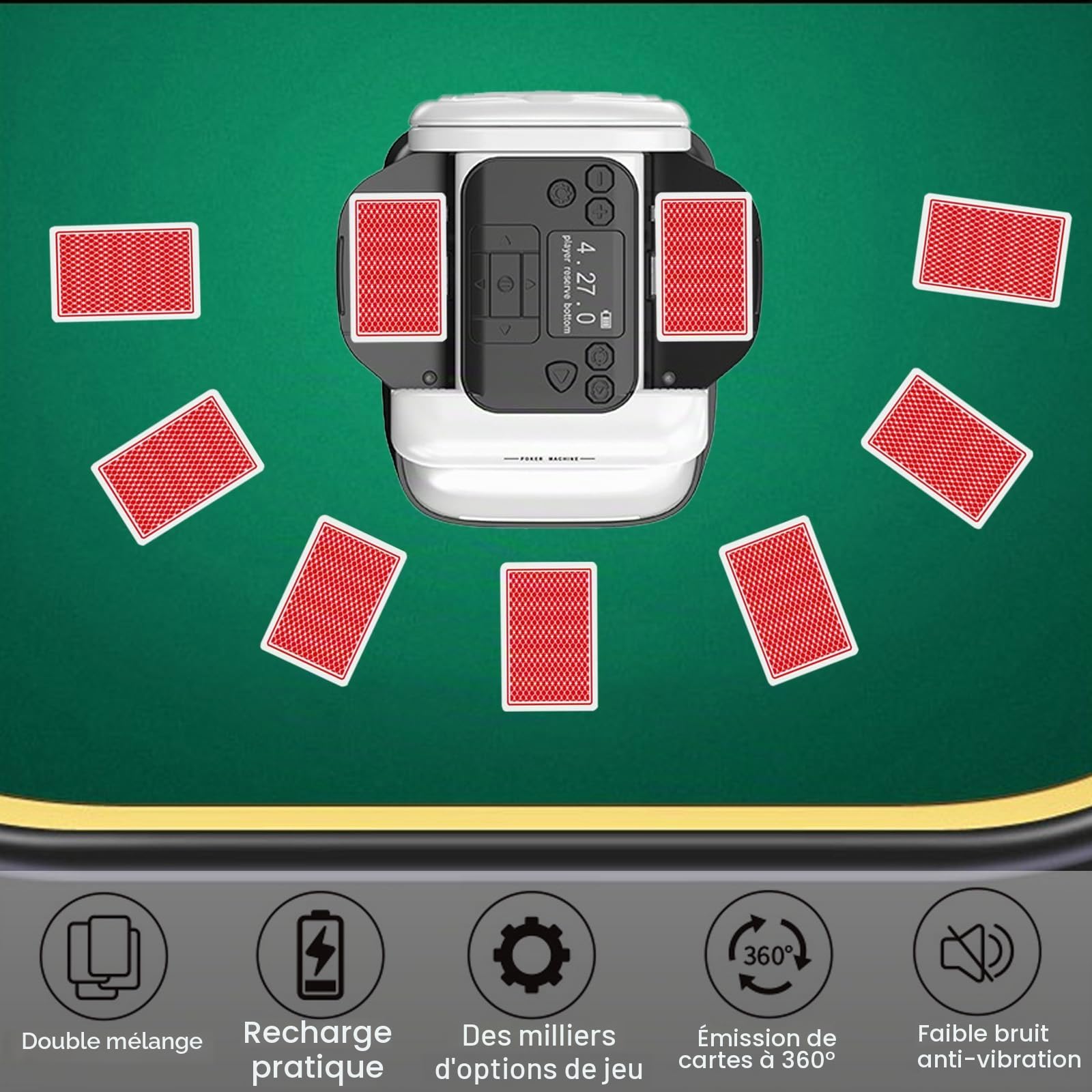 Automatique Mélangeurs de Cartes et Distributeur 2 en1 Rechargeable de Carte pour Poker,Distributeur Mélangeur de Carte Pivotant à 360° pour des Jeux tels Que UNO,Blackjack et Texas Hold'em
