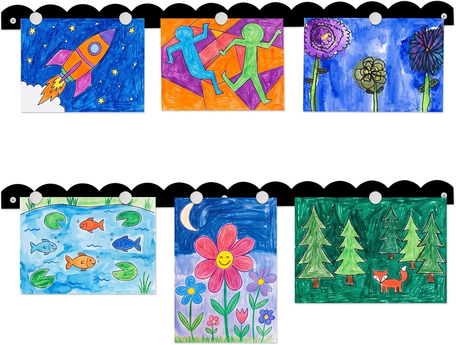 LEIFIDE Set of 2 Magnetic Art Display for Kids,Scalloped, Black, 28''x1.5''