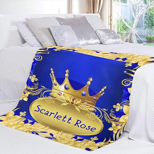 Miniatura 4 de Manta de forro polar suave con nombre en blanco y azul oscuro dorado para recién nacidos, niñas y niños, guardería de mascotas, 30 x 40 pulgadas