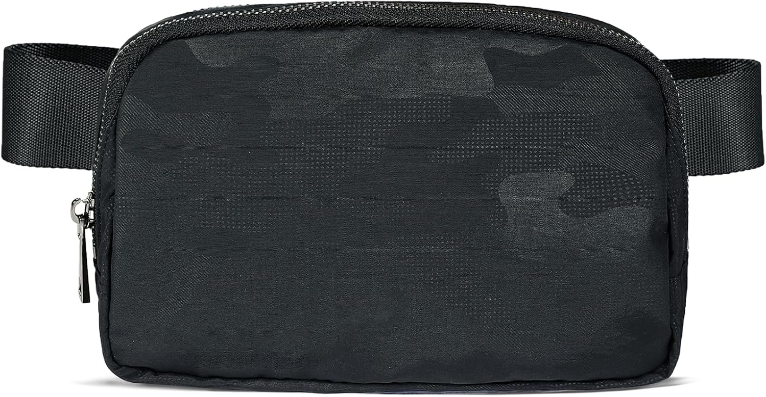 Fanny Pack Crossbody Bag Trendy Waterproof Small Sling Cross Body Purse for Women Men Fashion Waist Packs Mini Belt Bag Pouch Chest Bum Bag Lulu Dupes for Travel Vacation Running Black Camo