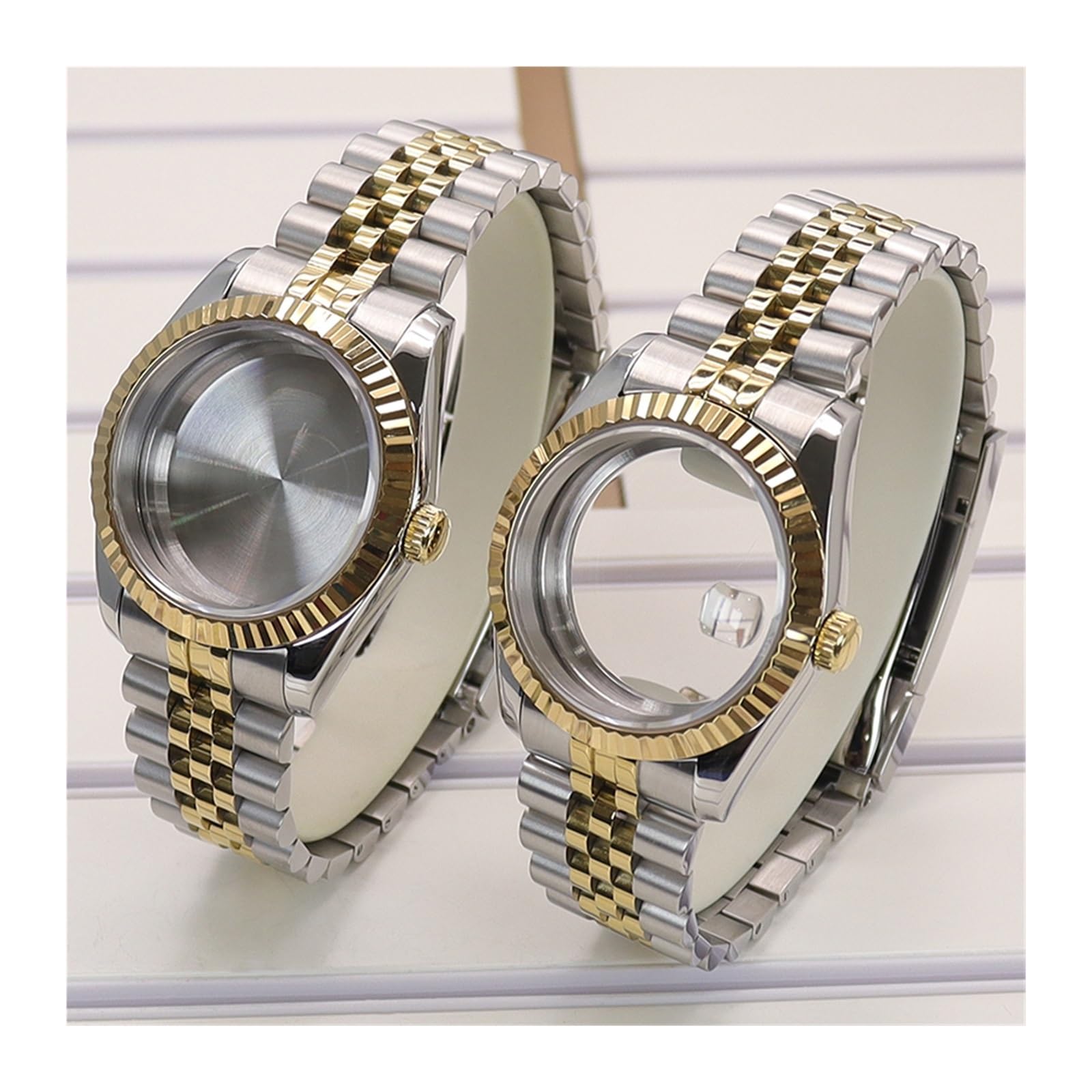 Cinturino per cassa dell'orologio scanalato oro argento 36/40 mm quadrante 28,5 mm vetro zaffiro compatibile per Nh35/36 Miyota 8215