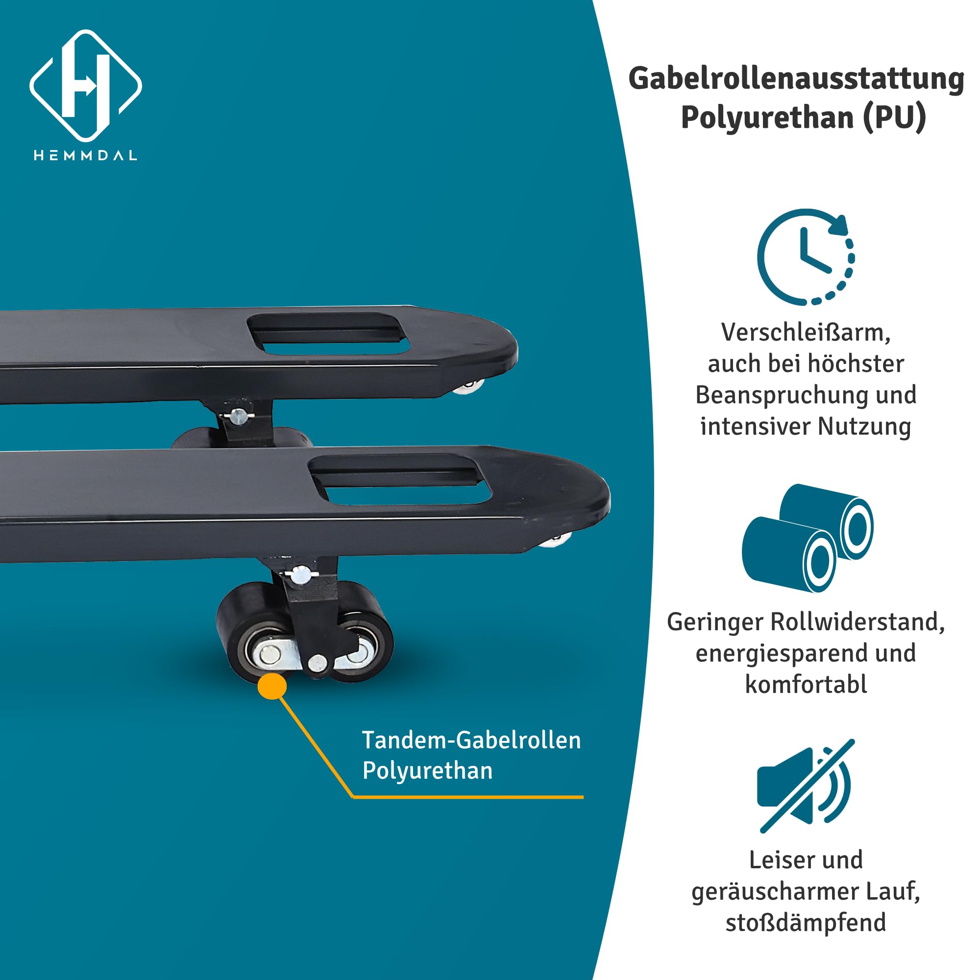 HEMMDAL Hubwagen PTM mit Waage | Display mit 5 kg Schritten | 2.000 kg Tragkraft | 1.150 mm Gabellänge | Polyurethan Lenkrad | Polyurethan Tandem-Gabelrollen | Wiegehubwagen
