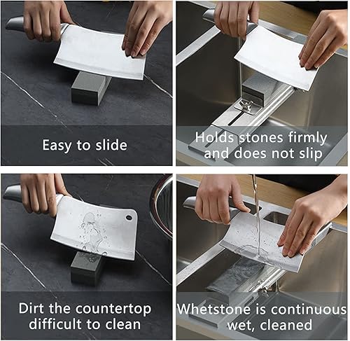 Miniatura 7 de Kit de piedra de afilar cuchillos de puente de fregadero antideslizante, soporte de piedra de afilar ajustable de acero inoxidable de gran tamaño