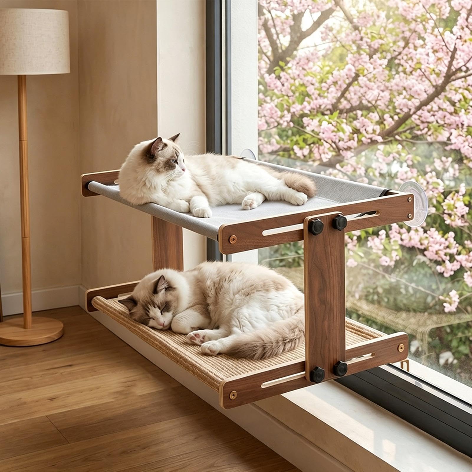 Amaca Finestra per Gatto Spazio Riposo A Ventose | Posatoio per gatti traspirante regolabile per interni comodini balcone terrazza appartamento gioco