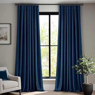ANRODUO Navy Blue Velvet Curtains 96 Inch Length 2 Panels for Bedroom
