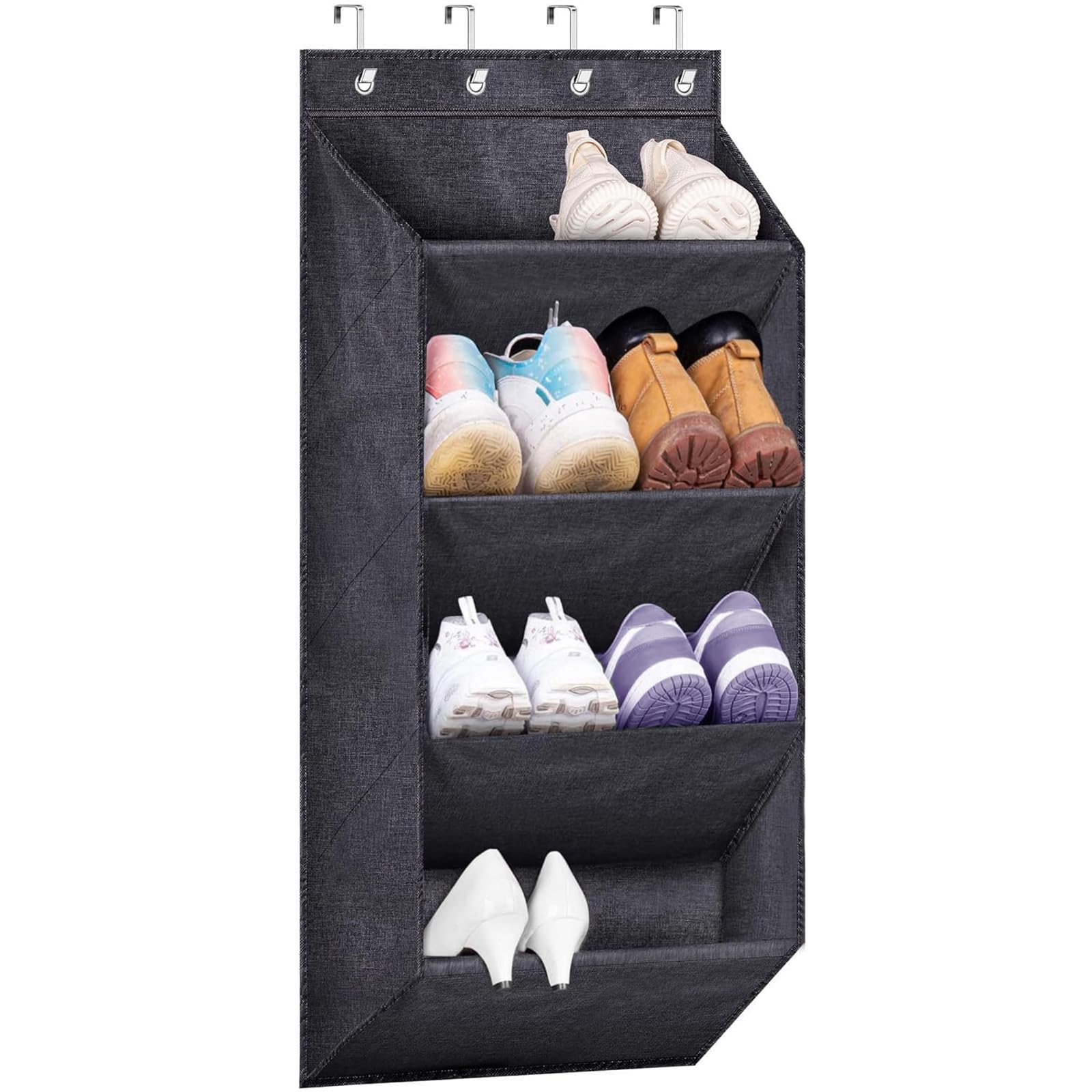 MISSLO Schuhregal Tür Hängend für Schrank, Kurze Schuhorganizer mit Großen Tiefen Taschen, Schmal über Tür Schuhaufbewahrung für Stiefel im Wohnmobil, Schlafsaal, Schwarz Küche, Haushalt & Wohnen