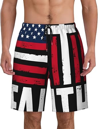 USA Flag Cross Print Mens Casual Swim Trunks Drawstring Beach Shorts Summer Vacation Short