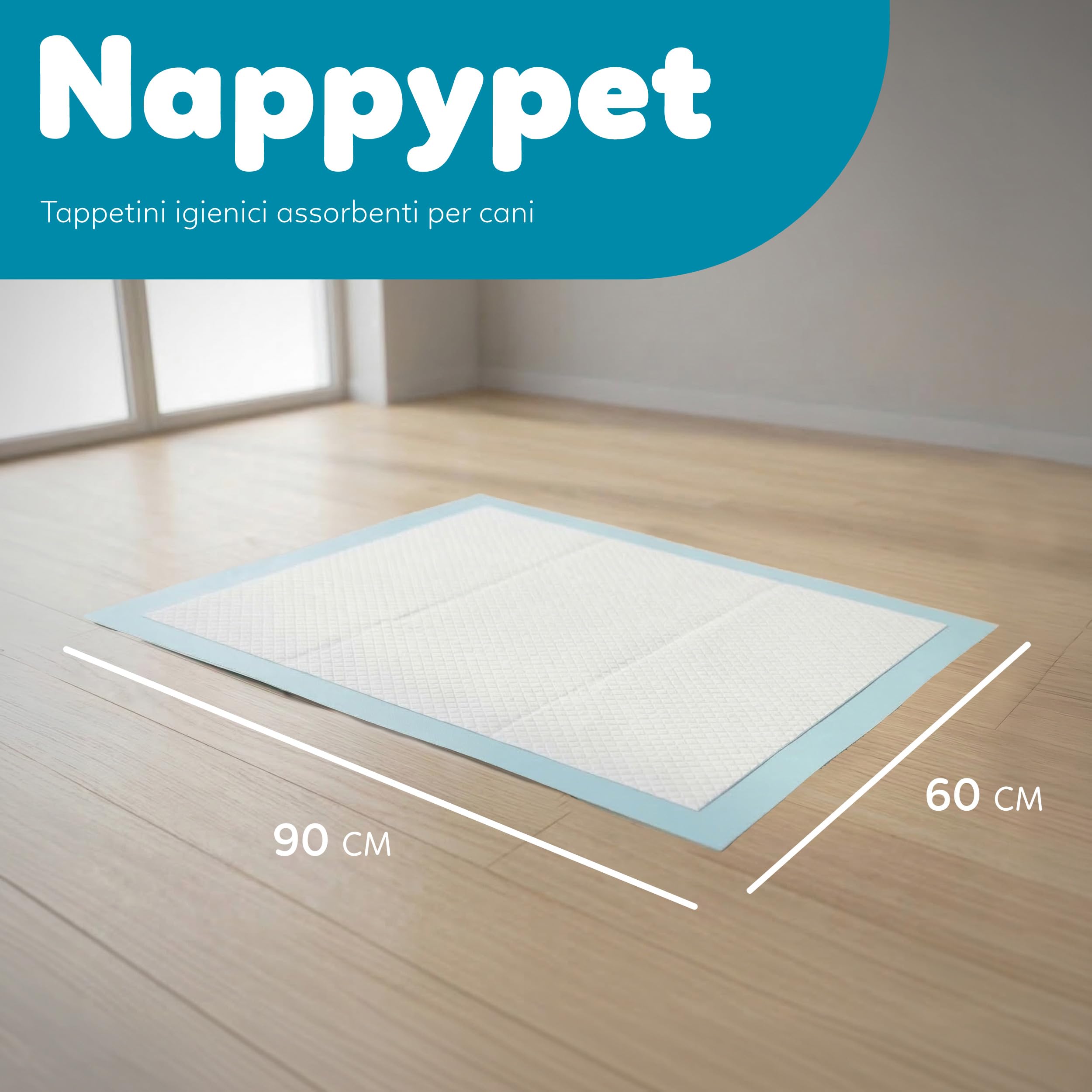 Tappetini Assorbenti per Cani e Cuccioli 60x90 cm Ultra Assorbenti, Igienici e Impermeabili con Design a 5 Strati e Strisce Adesive Ideali per Addestramento, Confezione da 180 Pezzi