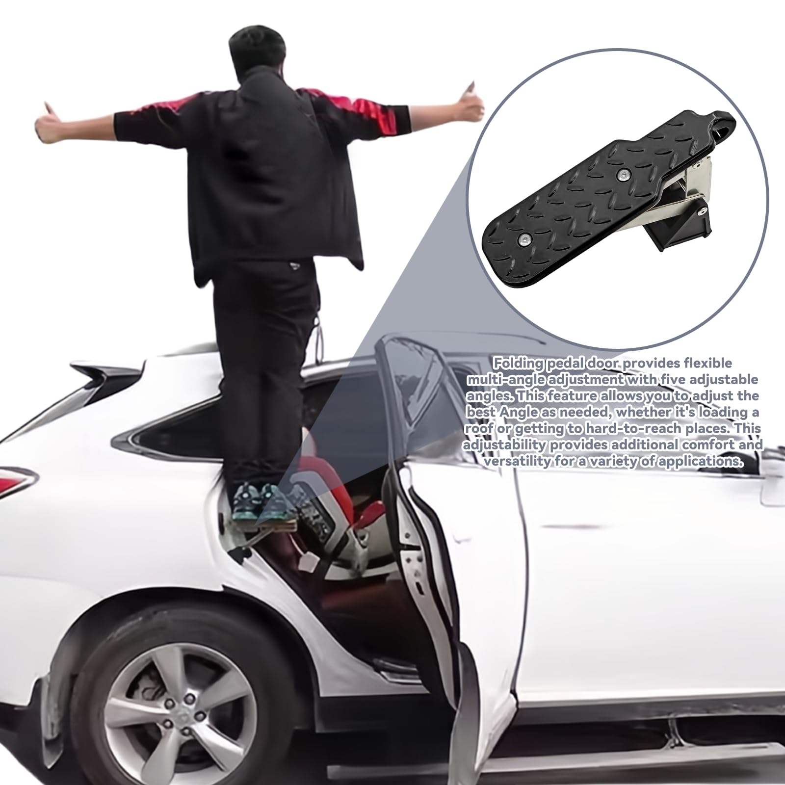 Pedana Pieghevole per Porta: Pedana per Auto con Cuscino a Buffer, Gradino Pieghevole in Acciaio Portatile con 5 Angoli Regolabili, Gradino Porta Auto capacità di Carico di 250 kg, Nero